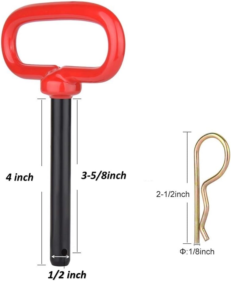 Comonc1/2 Inch Trailer Hitch Pins and Clip Rubber-Coated Handle Red Handle Accessories Tow Hitch for Tractors,Clevis pin,2PCS (1/2 x 3-5/8) - Image 2